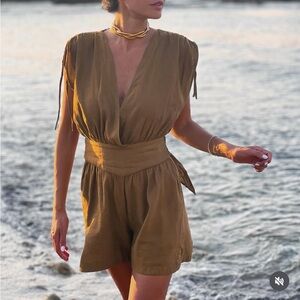 Zara Women's Romper Brown Linen with Cotton size L